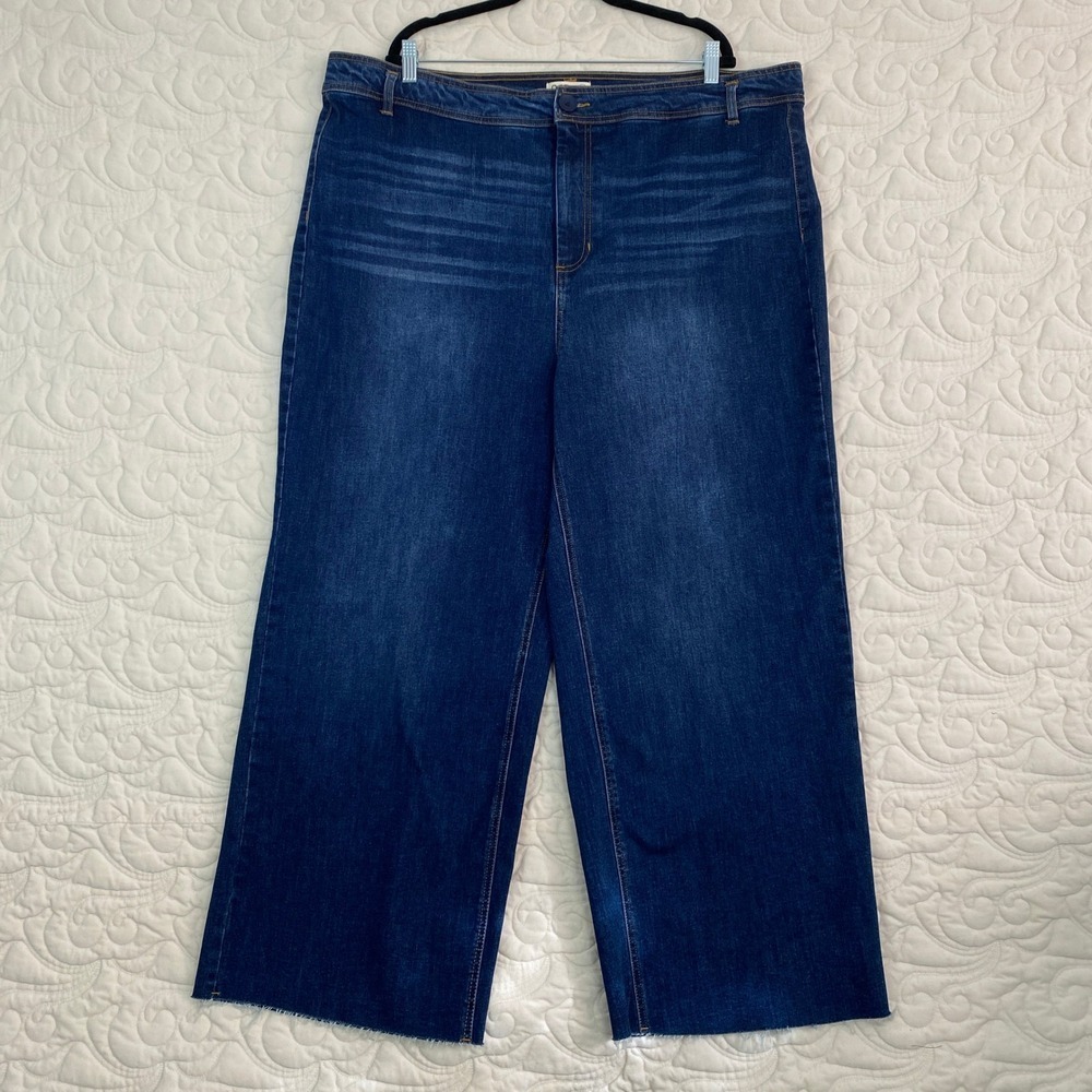 NWOT OAT New York Wide Leg Jeans Raw Hem High Rise Blue Denim Women's 22W
